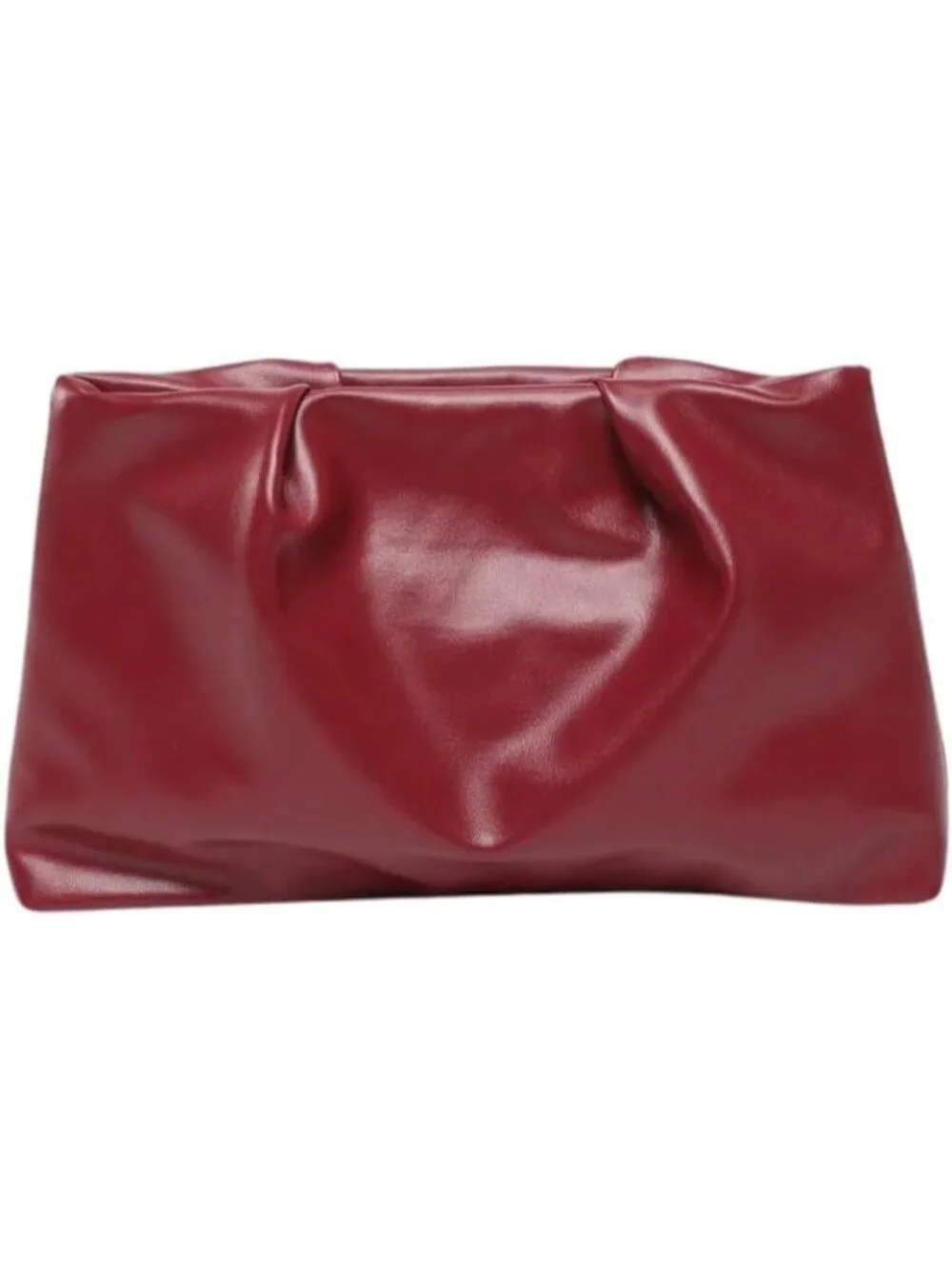 👜Women's Burgundy PU Leather Clutch Purses Small Zipper Elegant Ruched Handbag